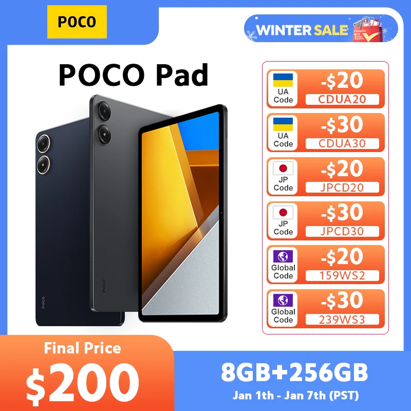 POCO Pad Tablet 8GB 256GB 33W 10000mAh Snapdragon 7s Gen 2 Octa core 12.1'' 120Hz 2.5K Display Global Version