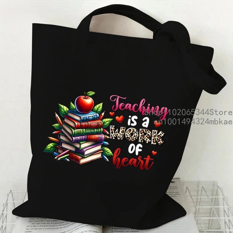 Teach Love Inspire Borse con stampa per donna Libri Apple Matita Grafica Tote Bag Moda Insegnante Regalo Borse a tracolla da spiaggia da viaggio