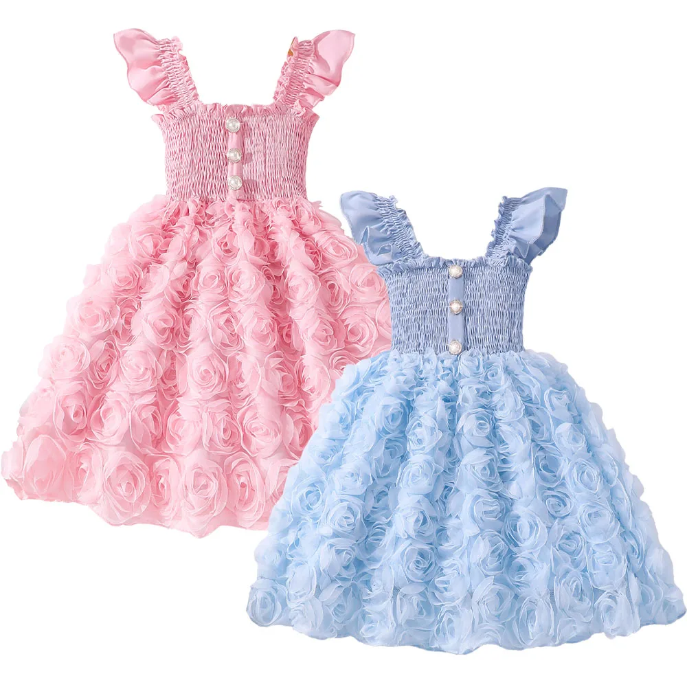 

Formal Baby Toddler Girl Dress Floral Rose Ball Gown Princess Wedding Strappy Dresses Elegant Kids Outfit Children Clothing