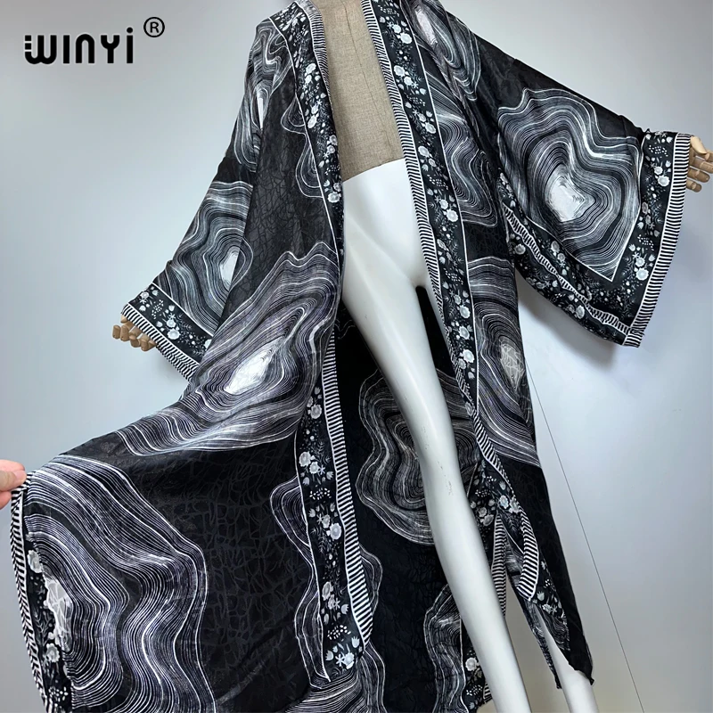 WINYI África moda estampado kimonos vestidos largos mujer musulmana cárdigans trajes de playa caftán playa cubrir vestido de fiesta maxi abrigo