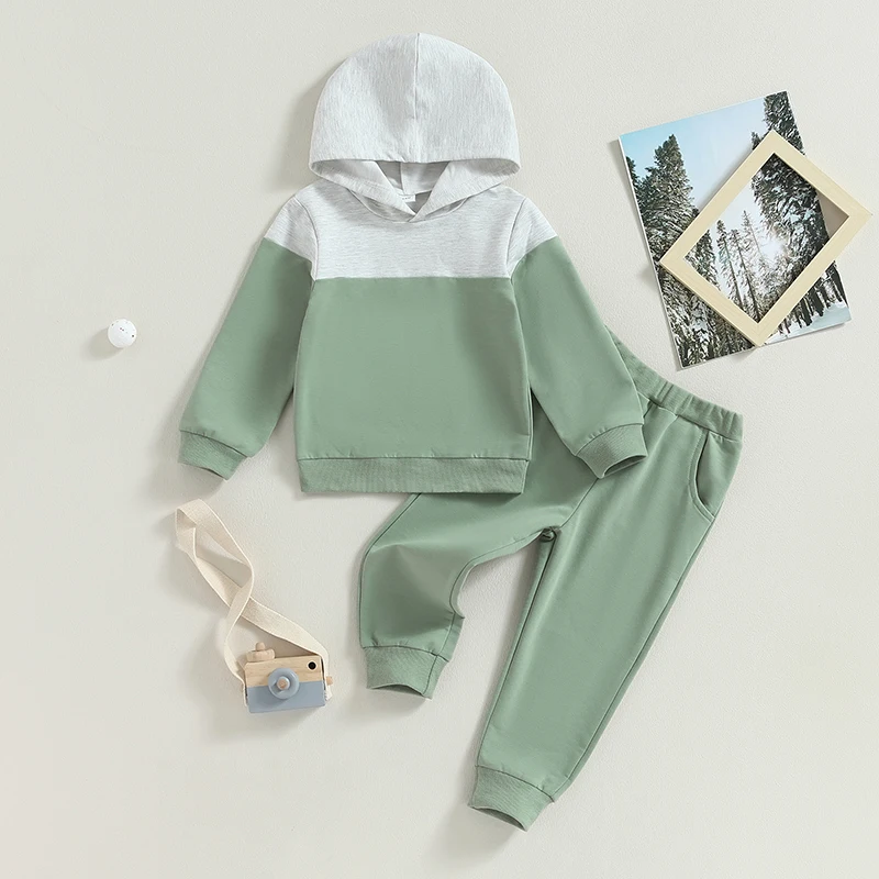 

Suefunskry Toddler Boys Girls Autumn 2Pcs Outfits Long Sleeve Contrast Color Hoodie Pullover Tops Solid Color Pants Set 2-6Y