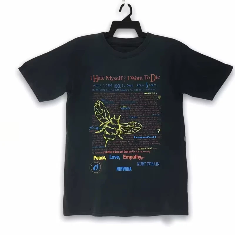 T-Shirt Kurt Cobain Peace Love Empathy Letter NIRVANA Band, en coton, graphique, pour hommes et femmes, Streetwear d'été