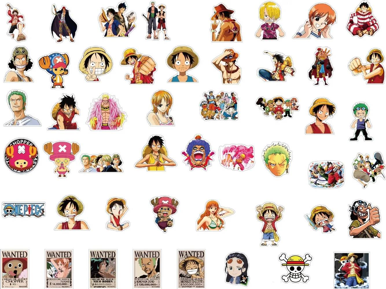 50pcs Anime One Piece Cartoon Graffiti Stickers Decals Suitcase Laptop Computer Guitar Decoration DIY Kids Classics Toy