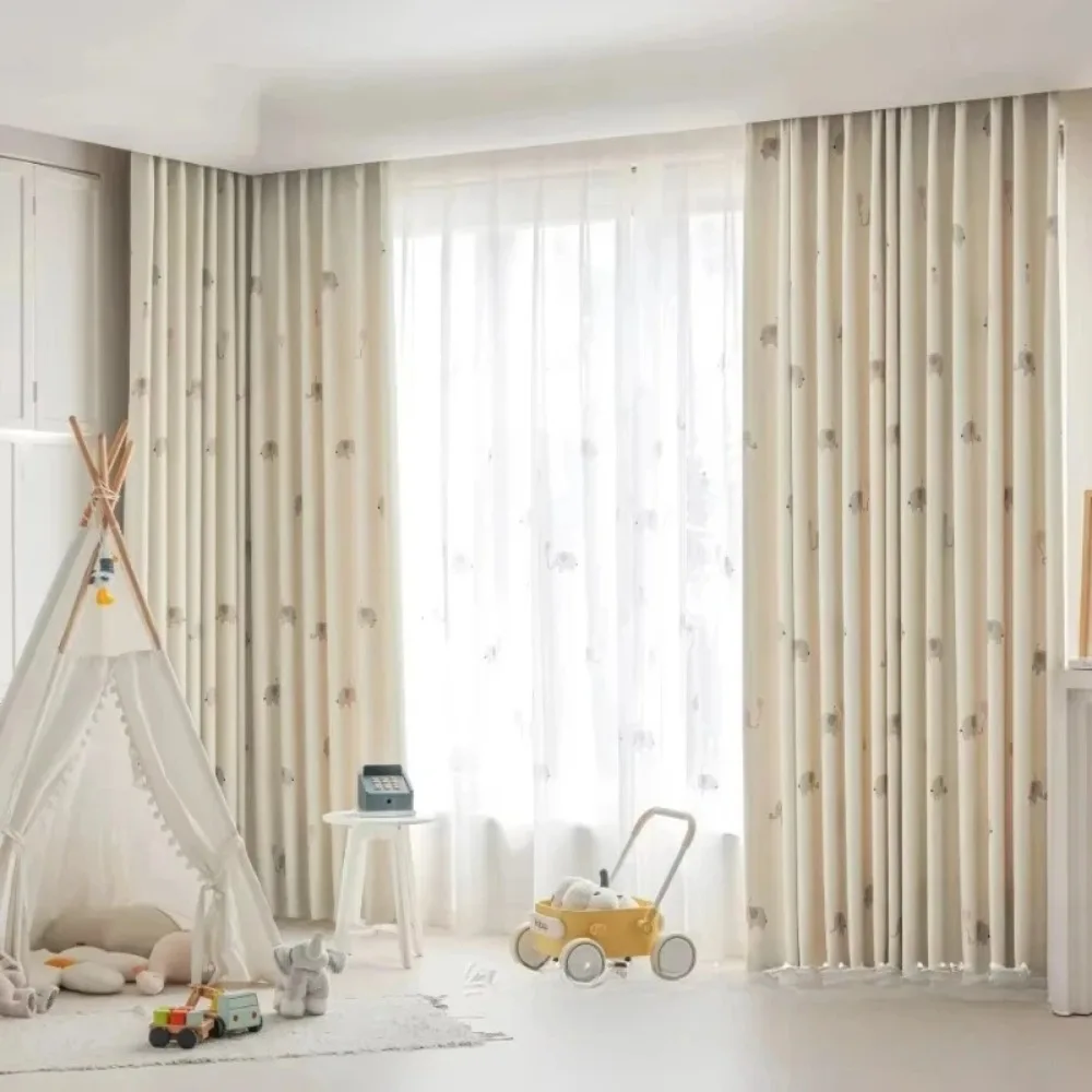 New Cartoon Curtains for Living Room Bedroom Dining Room Cute Balloon Elephant Children's Room Cream Air High Shading Curtain