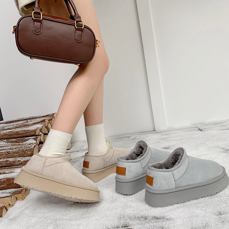 Thick Plush Platform Snow Boots Women Winter Keep Warm Fur Cotton Shoes Woman Faux Suede Slip-On Ankle Botas Zapatos De Mujer