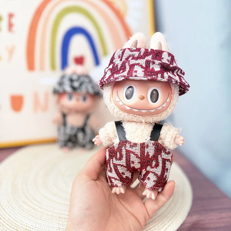 

Clothes only] for labubu 1/2 generation Labubu clothes pendant Labubu sitting baby clothes leather clothes urban letter overalls
