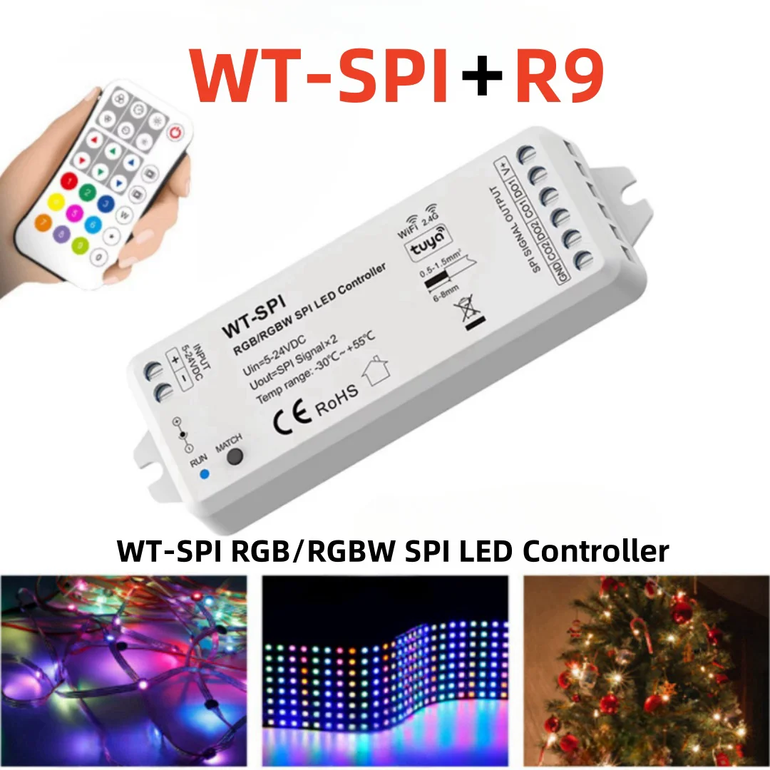 5V-24V RF WiFI SPI LED Controller RGBIC Type Pixel Strip Smart APP Music Mic Control WiFi-SPI+R9 Remote WS2812 WS2815 LED Strips