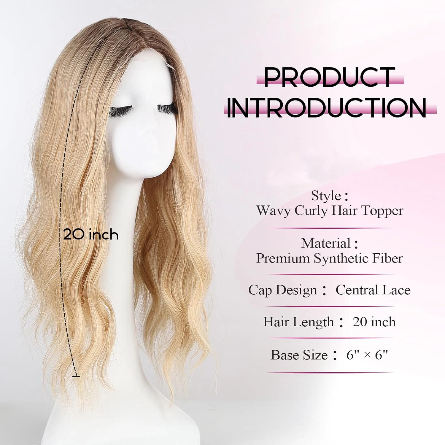 Blonde Ombre Loose Wavy Synthetic Hair Clip in Hair Toppers for Women with Thin Hair Swiss Base Hair Pieces Daily Heat Resistant
