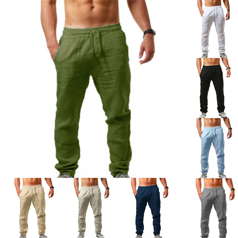 

Mens Cotton Linen Long Pants Summer Drawstring Trousers Leisure Resort Trousers Men Thin Loose Straight Leg Pant Plus Size