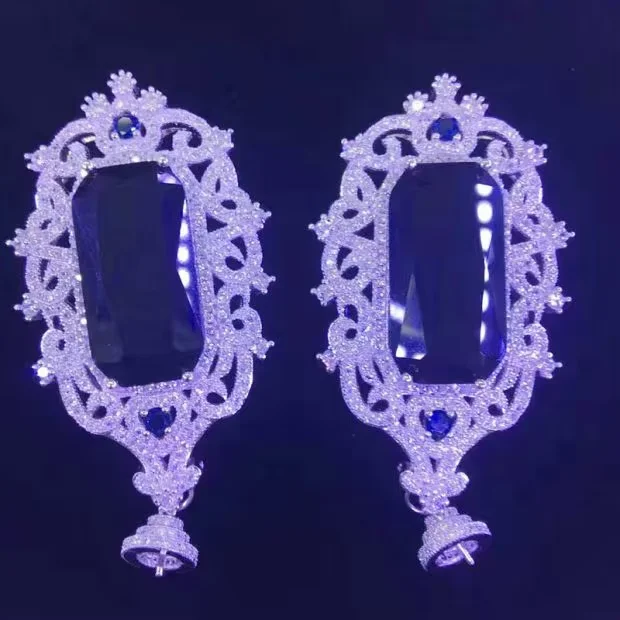 2pcs 30x55mm Silver Red Paved CZ Necklace Pendant DIY Jewelry Findings