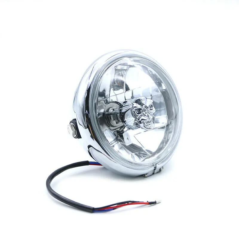 Retro Skull Light Bulb Side Mount Round Headlight For Old School Cruiser Custom