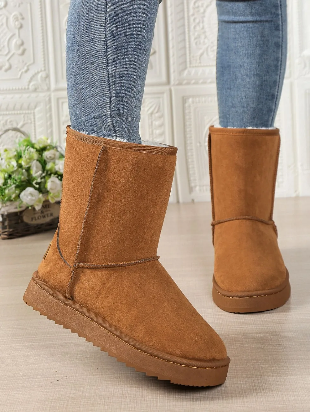 Wasserdichte, warme Plateau-Schneestiefel für Damen, große Größen, Winter-Slip-On-Stiefel, flache, lässige Damenstiefel, 2026 neue Mode – Detail 10