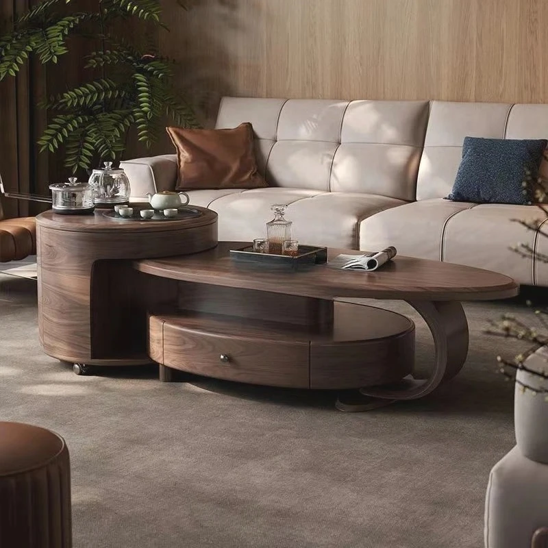 

Black walnut solid wood living room Kung Fu tea table integrated mobile household small apartment