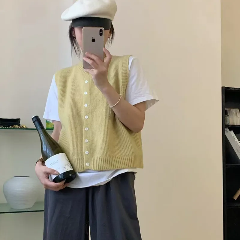 

Весенне-осенний свободный женский вязаный жилет 2024, новый однотонный круглый свитер Ne Svel, повседневный топ размера плюс