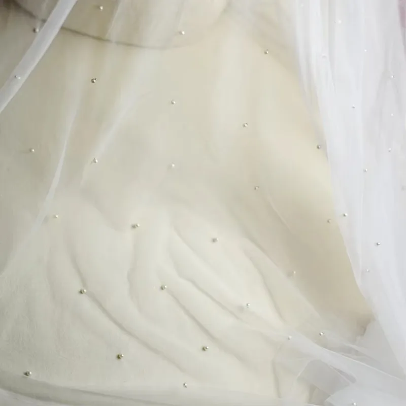 

Delicate Pearl Nail Bead Mesh White Soft High-End Photography Wedding Dress Headwear DIY Fabric for Special Occasions