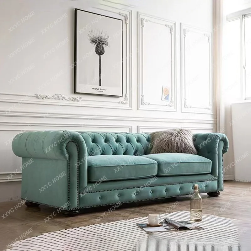 AA light luxury retro living room hotel bed and breakfast cafe pull buckle fabric single double three leisure sofa