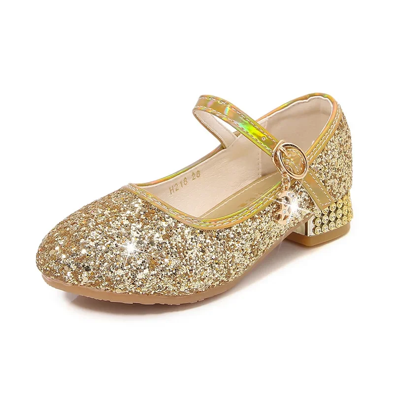 New Girls Princess Shoes Fashion Classic Party Dress Footwear New Rhinestone Children Dance Performance Student Pu Leather Shoes