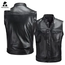 Leather Vest Men's high quality Stand Collar PU Leather Sleeveless Coat 2024 Fashion Racing Club Black Biker Leather Jacket