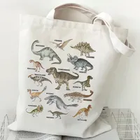 Entomologists Storage Handbag Vintage Dinosaurs Pattern Canvas Shoulder Bag Students Reusable Folding Versatile Storage Bags