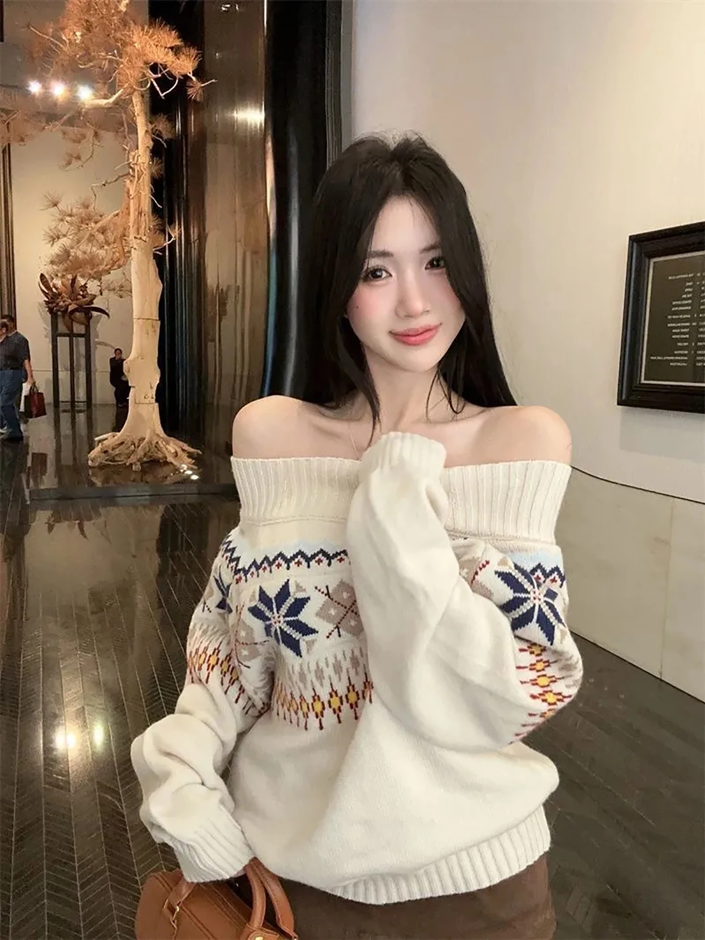 

Feilao Island вязаный свитер женский зимний новый ленивый Sle одно плечо пшеничный молочный цвет высококачественный длинный свитер свеча