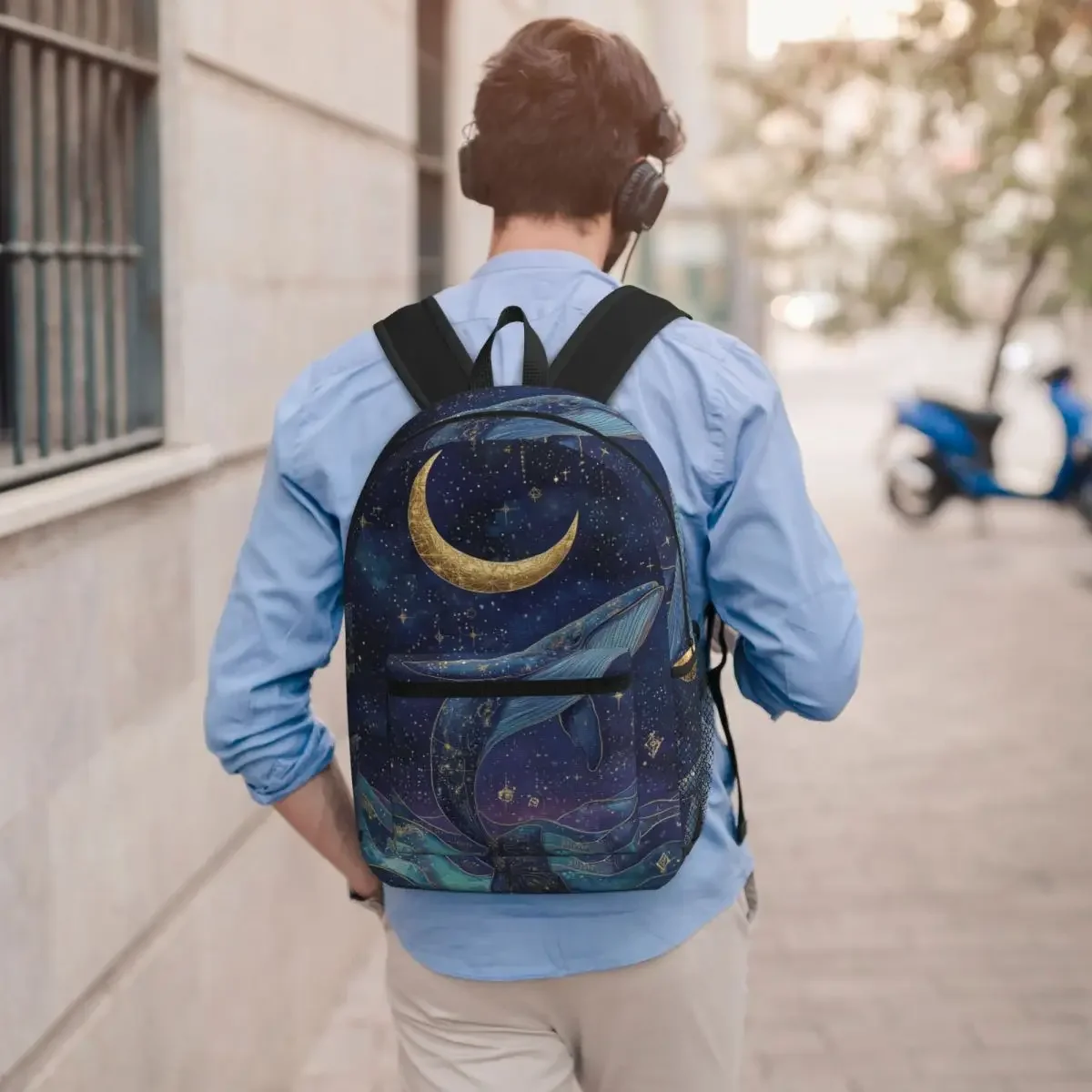 Blue Whale In The Sky Watercolor Art Student Backpack School Bag Hiking Travel Daypack for Boys Girls Bookbag Shoulder Bags