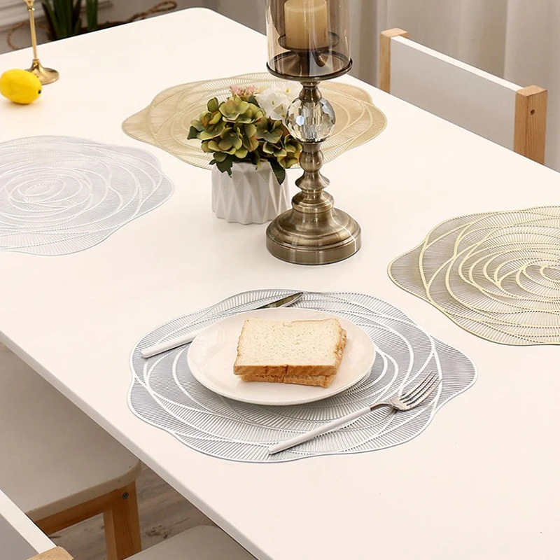 Home & Restaurant PVC Rose Placemat Non-slip Heat Insulation Washable Coasters & Bowl Coasters Kitchen Accessories