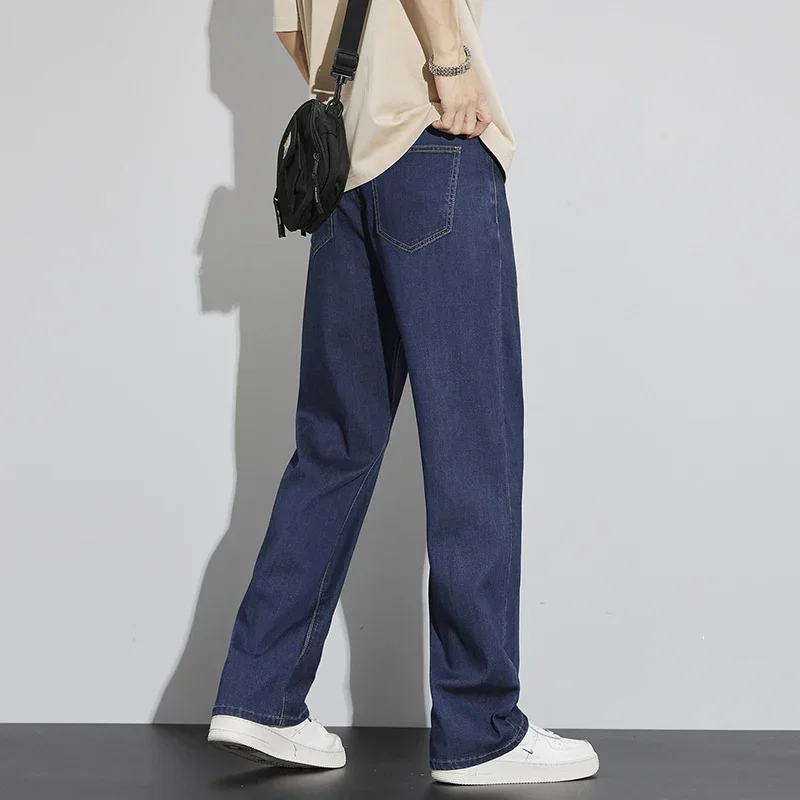 ฤดูร้อน Ultra-thin Baggy กางเกงยีนส์ผู้ชายคลาสสิก Vintage กางเกง Lyocell นุ่มแฟชั่นตรงกางเกงยีนส์กว้างกางเกงชาย streetwear
