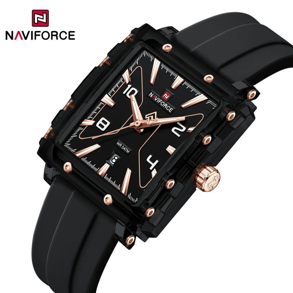 NAVIFORCE Men's 5ATM Waterproof Casual Business Fashion Quartz Wristwatch Calendar Movement Night Light Pointer Display Watches