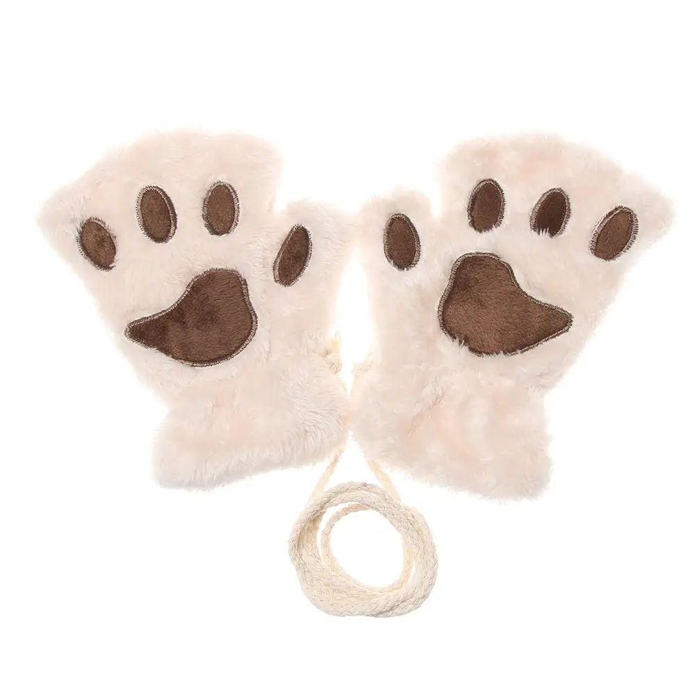 1 คู่น่ารัก Cat PAW ถุงมือเด็ก Fluffy WARM Plush ถุงมือสาวแฟชั่น Fingerless Mittens ถุงมือฤดูหนาว WARM อุปกรณ์เสริม