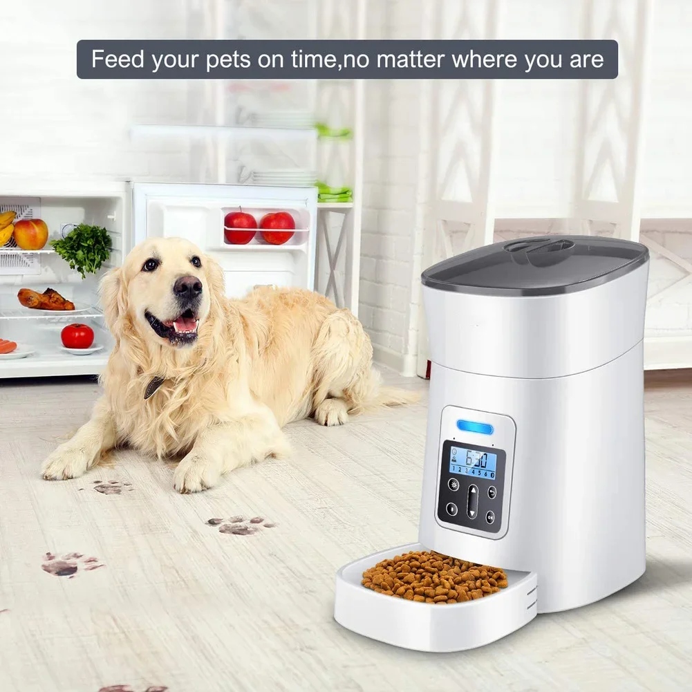 4L Automatic Pet Feeder Dog Food Dispenser with Distribution Alarm Voice Recorder Programmable Timer Cat Feeder Up to 6 Meals