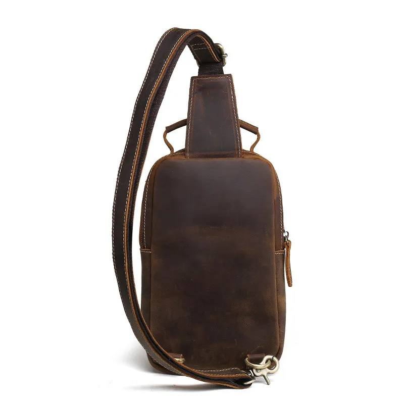 Male High Quality Big Chest Bag Real Cowhide Leather Chest Bags Crazy Horse Leather Men's Sling Bag Chest Pack for Man