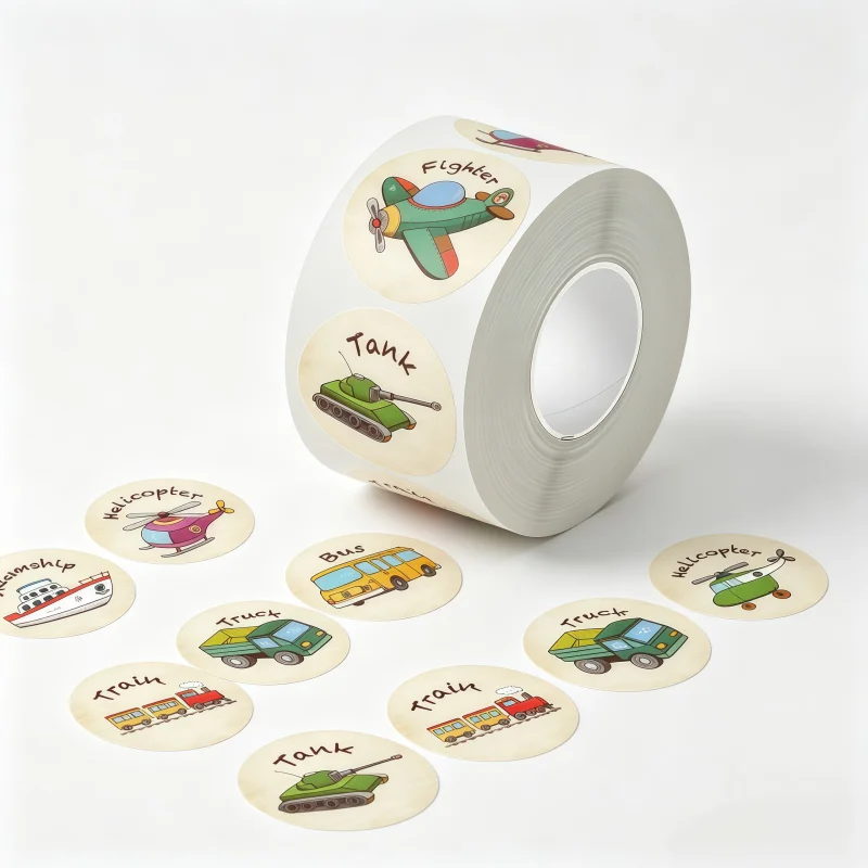 500Pcs/Roll 25mm Round Dot Stickers Various Transport Vehicle Pattern for School Supplies Home Decor DIY Craft Decoration