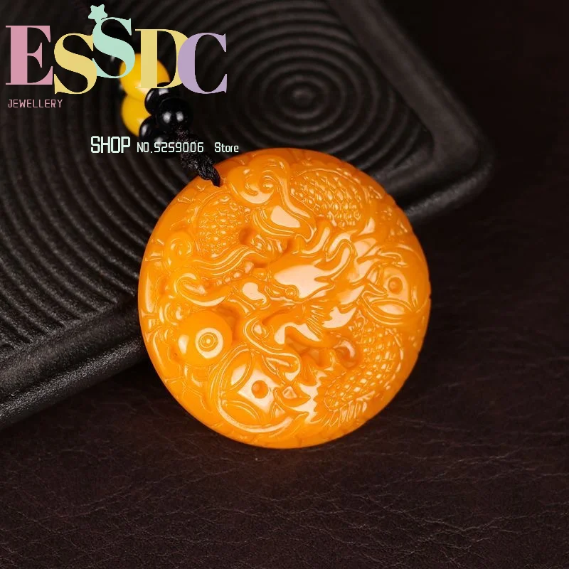 Exquisite jewelry Xinjiang Hotan Huanglong chicken oil yellow outer covering material dragon play beads jade pendant for men