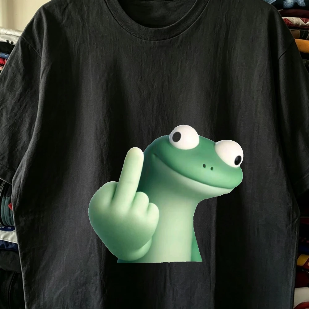 Middle Finger Gesture Green Dinosaur Meme Print T Shirt Tom the Lizard｜Lizard Lizard Lizard Hoppers Trendy Y2K Apparel