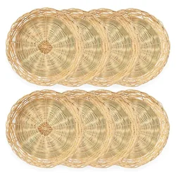 8 Pack Bamboo Paper Plate Holders, 10 Inches Reusable For Dinner Plates Hand Woven Wicker Paper Plate Baskets