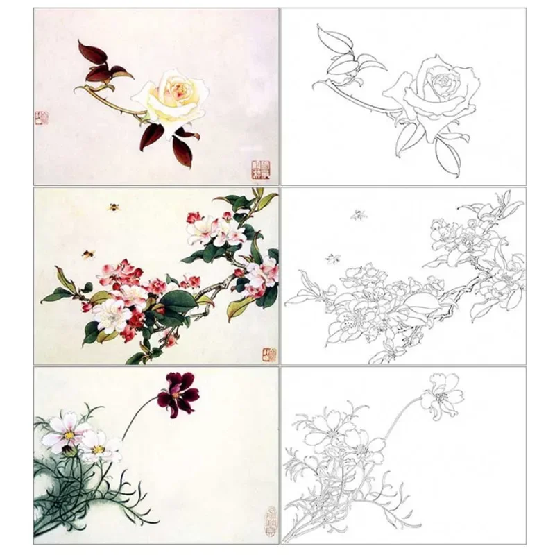 Yu Zhizhen Meticulous Painting Line Draft Chinese Baimiao Line Drawing Paper Zero Based Flower Bird Painting Copying Manuscript