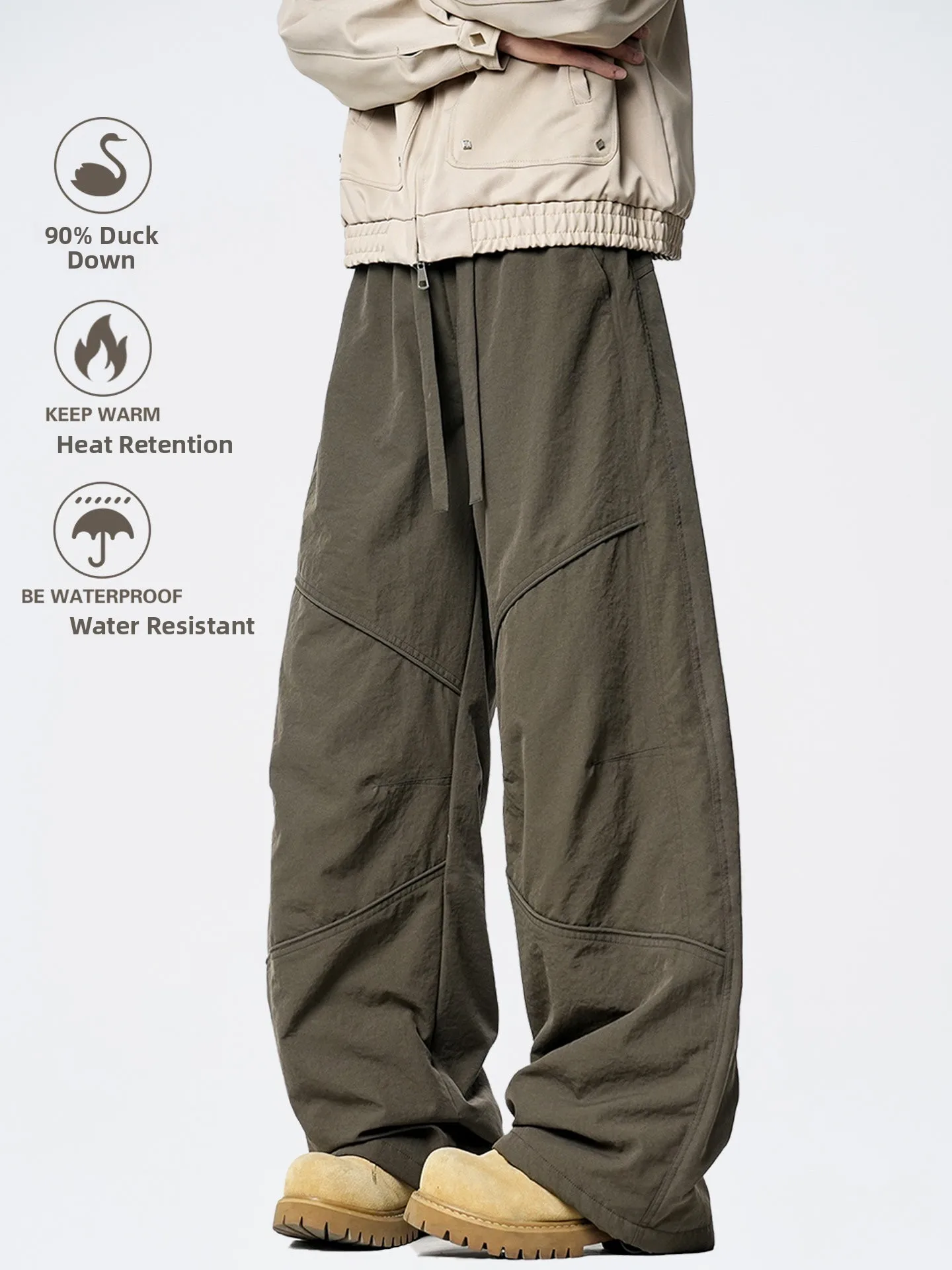 

Men's Thiened Winter Du down Workwear Trousers Outdoor Skiing Windproof Fce Lined Cargo Pants Youth Casual Long Pants