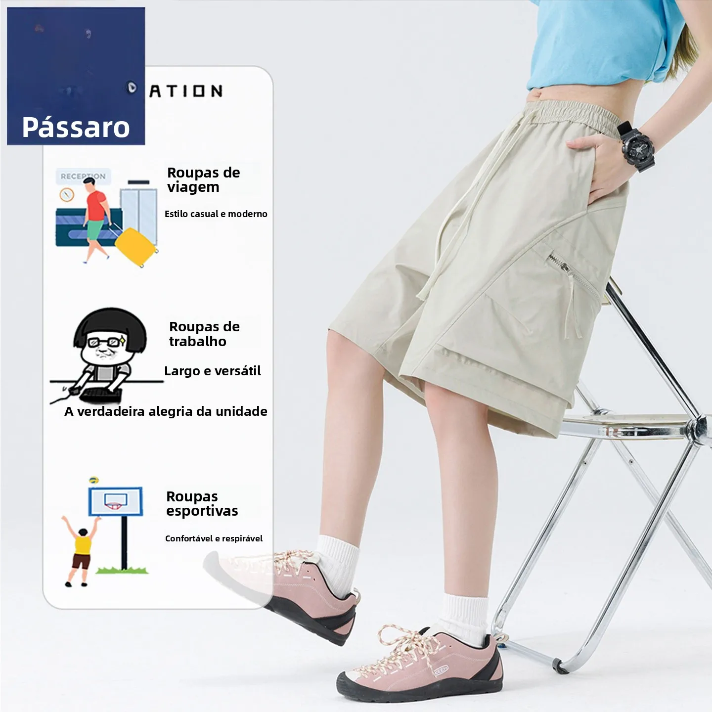 TUCANO 2026 Novos Shorts de Trabalho Masculinos de Verão, Calças Casuais Soltas com Cinco Bolsos, Compra em Grupo Unissex, Pe...
