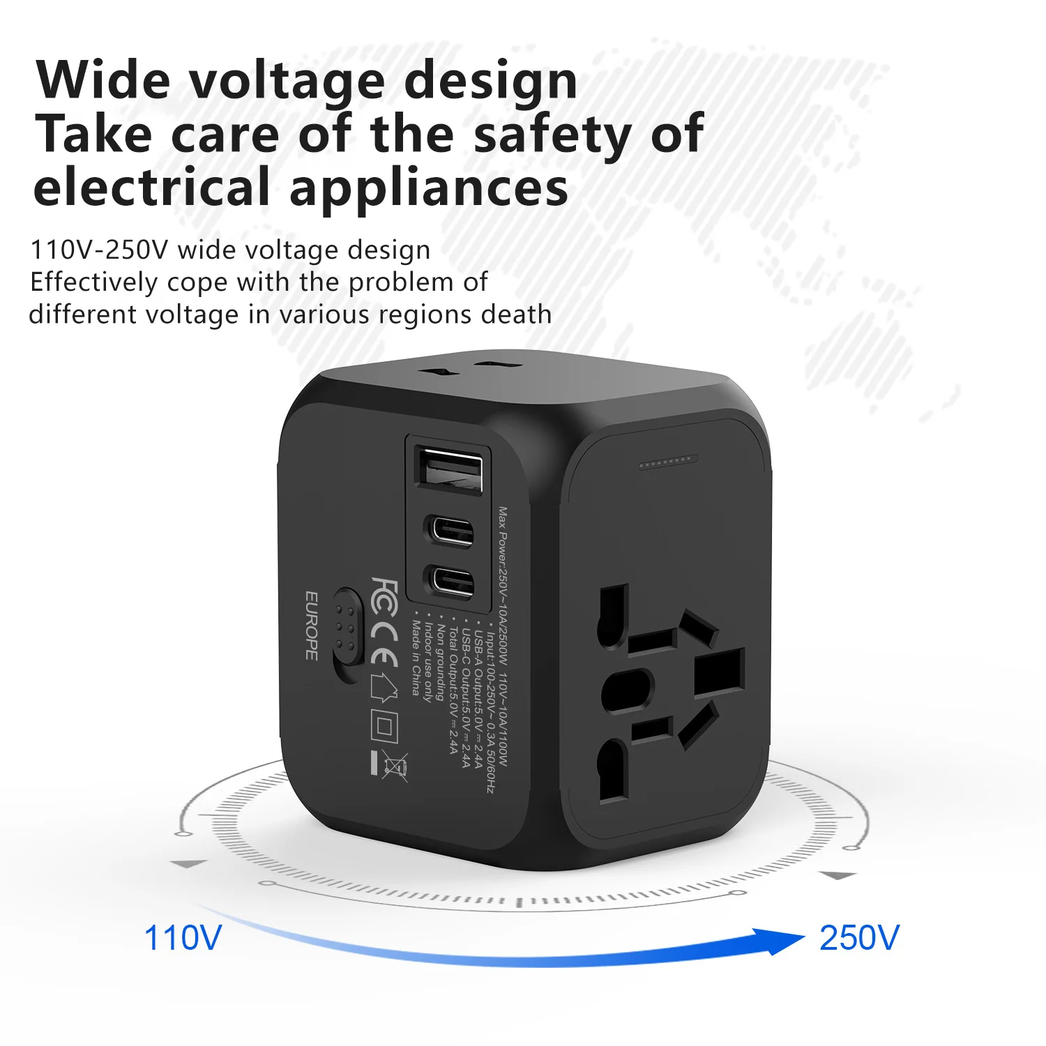 Multi-function travel converter plug converter socket multi-country adapter 2.4A multi-function socket travel converter plug