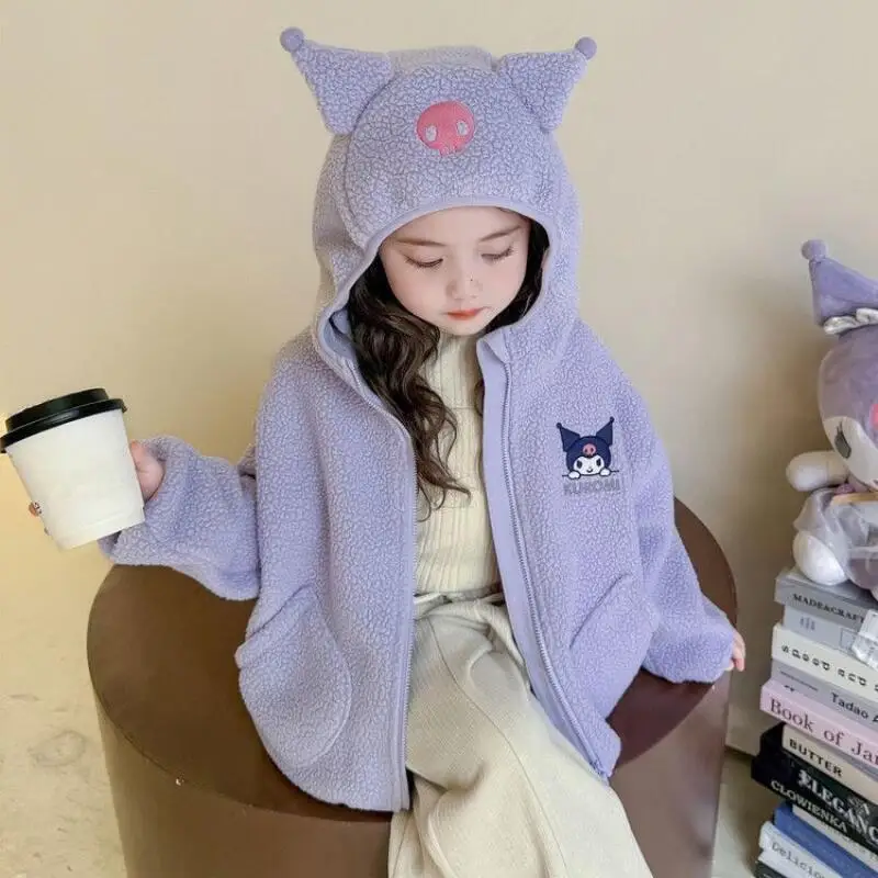 Hot Sanrio Girls Velvet Long-Sleeved Coat Children's Tops Baby Fur Sweater Hooded Top Princess Cartoon Cute Casual Sports Anime - view 4