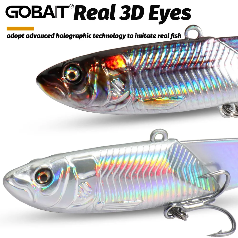 GOBAIT Metal Jig VIB Lure 20g 30g 40g Spinner Spoon 3D Eye Color Laser Spinning Fishing Tackle Hook Swimbait Pesca Vibetion Bait