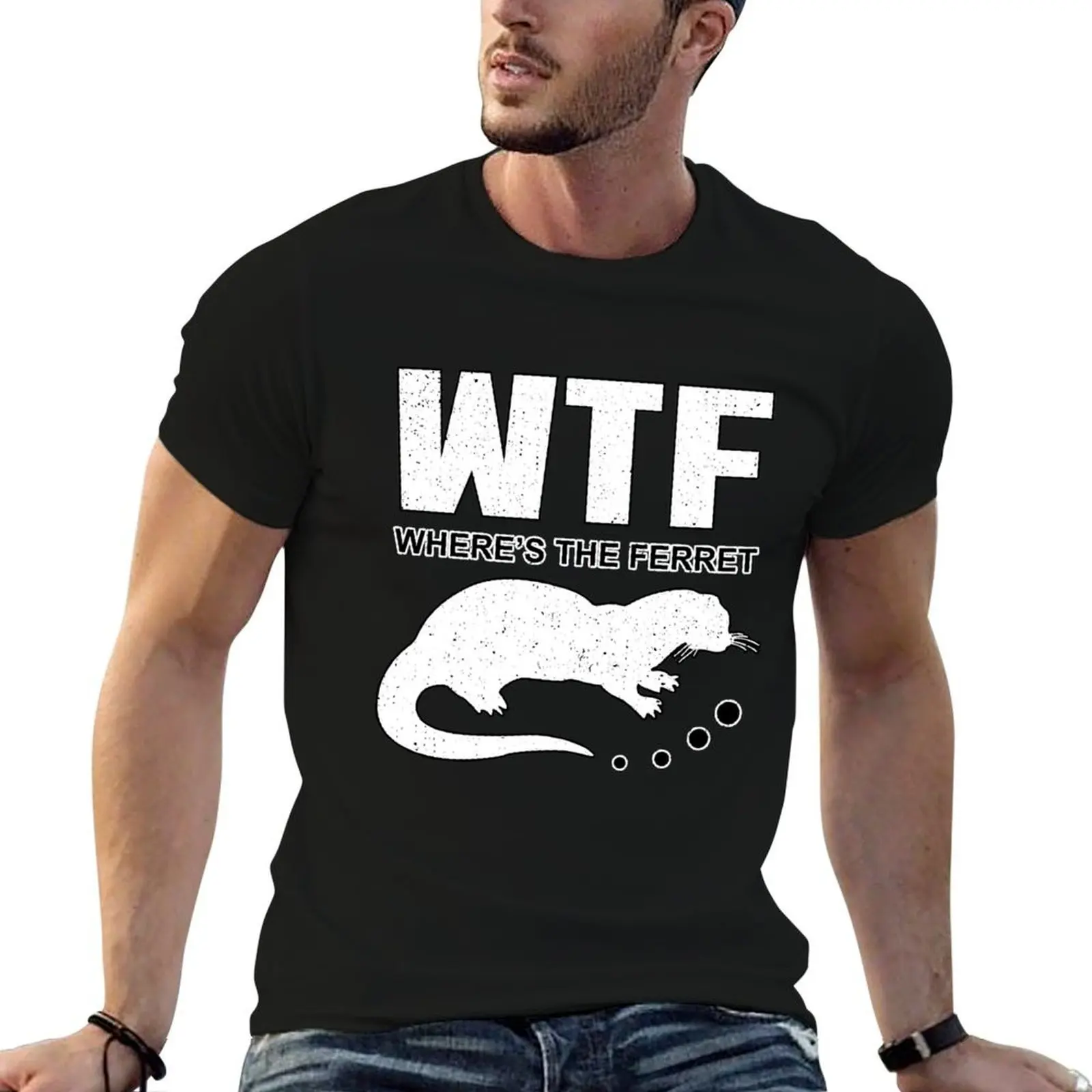

WTF wheres the ferret ferret pet gift T-Shirt cotton t shirts man 100% funny t shirts cotton men t shirt cotton 100% T-shirt