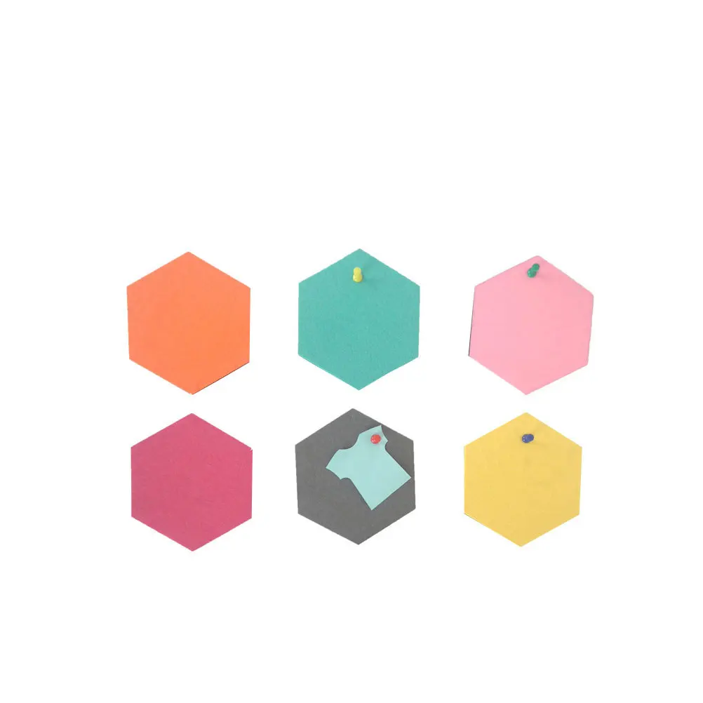 6 قطعة ملصق حائط سداسي المسيل للدموع والعصا بلاط اللباد الأسود لديكور لوحة الرسائل مع ملحقات أظافر الفلين متضمنة #4