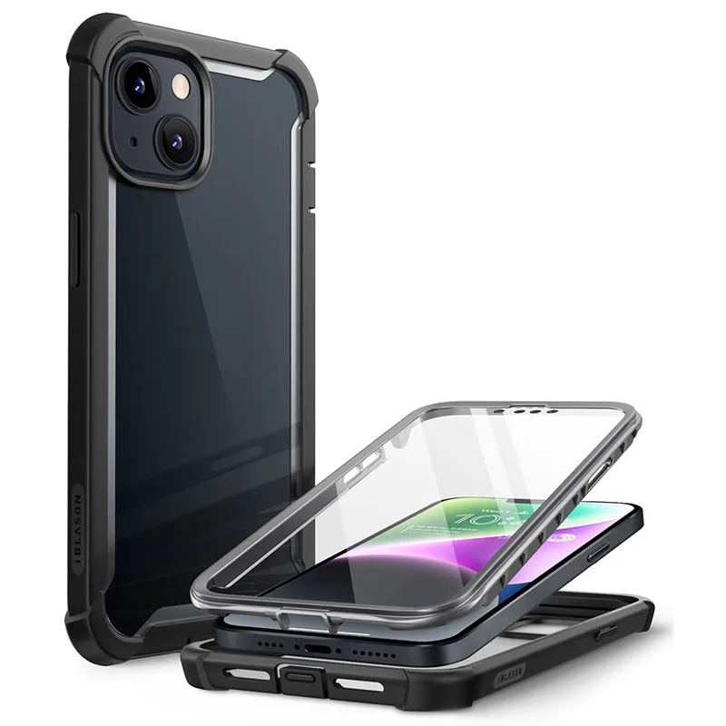 For iPhone 14 Plus Case 6.7 inch (2022 Release) I-BLASON Ares Dual Layer Rugged Clear Bumper Case with Built-in Screen Protector