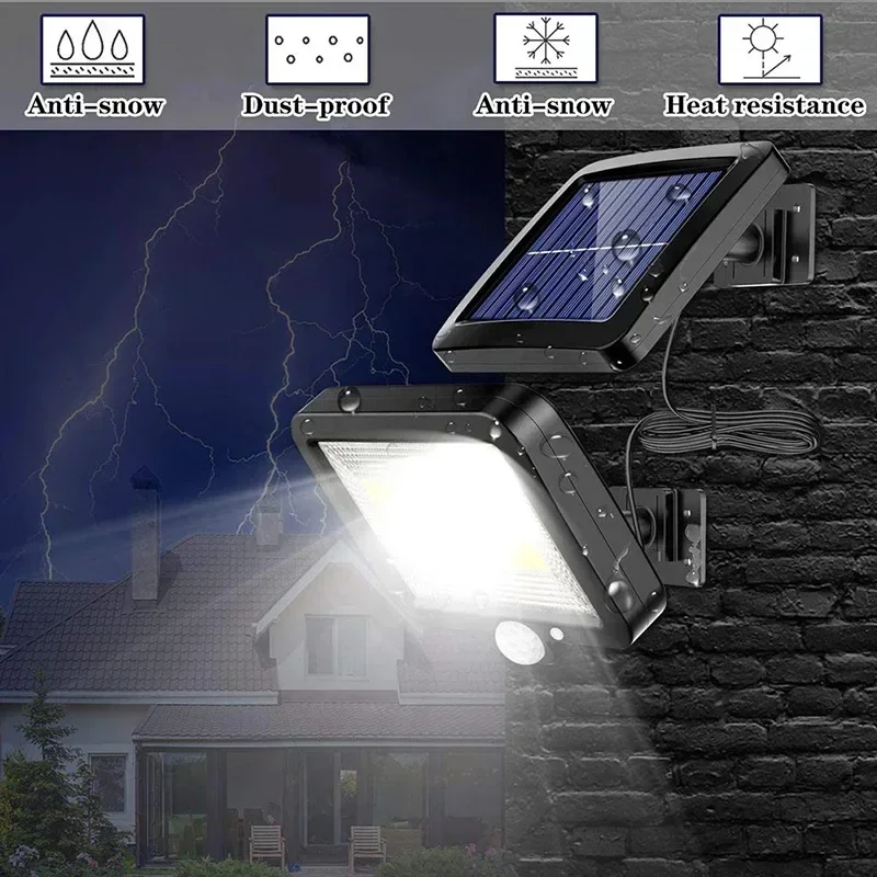 Projecteur à énergie solaire de type divisé, 56LED, longueur de fil 5m, IP65, lampe de jardin, lumières à capteur de garage, panneau solaire mural, 20W