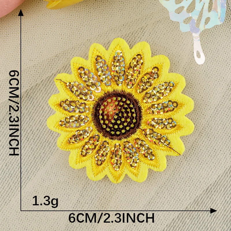 1 Piece Sunflower Embroidery Patch Sequin Patch Iron on Patches Patchs for Clothes Badges Backpack Custom Anti Imperfection Logo