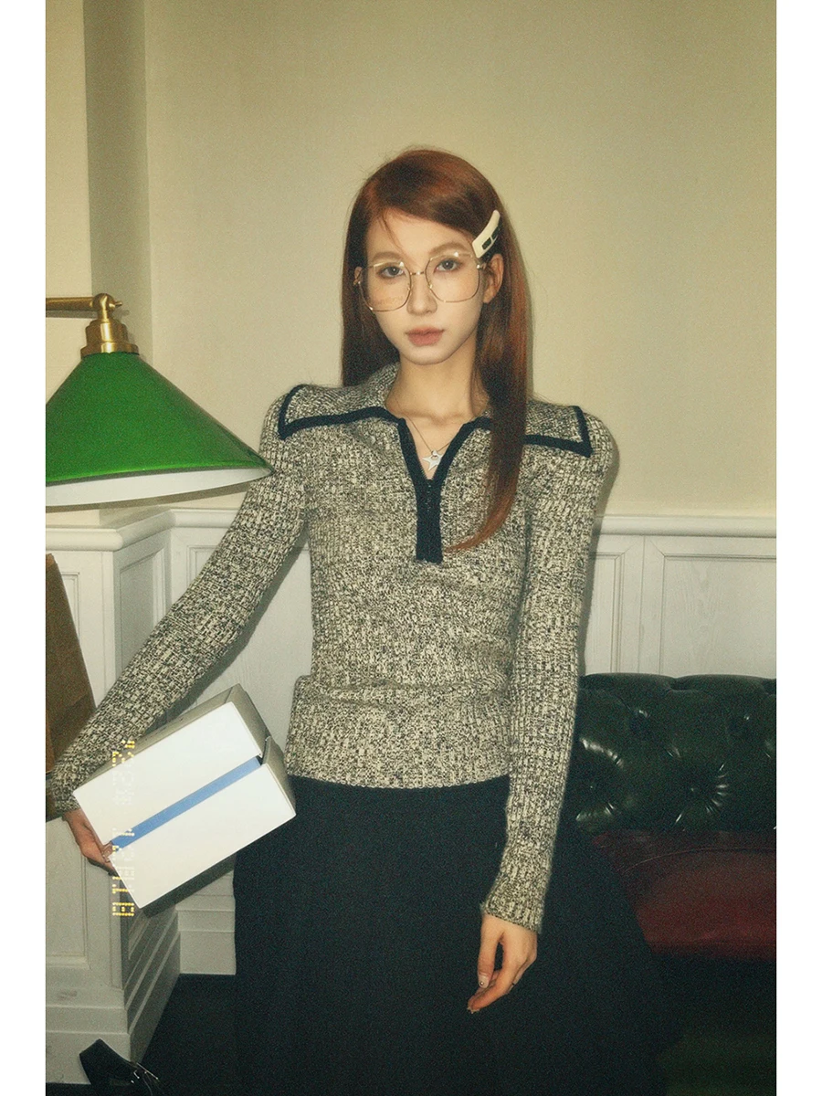 Thiened Zipper Sweater Women's Autumn New Sle Base Layer Inner Wear ey High-End Knitted irt Faionable Commute Sle