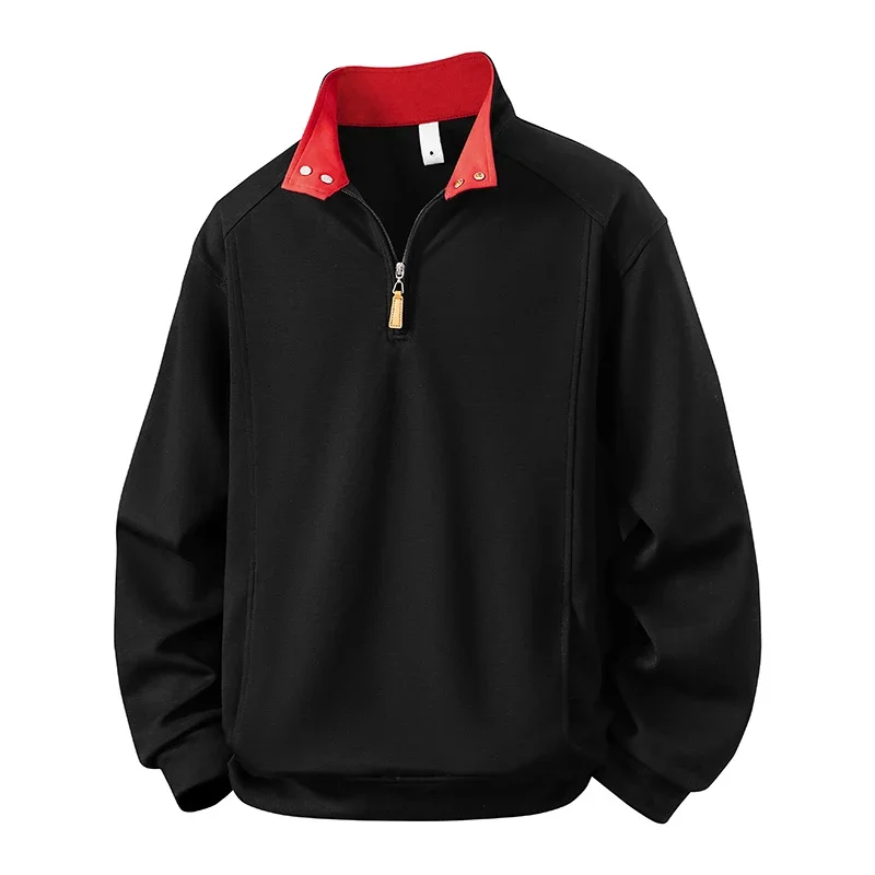 Plus Size M-8XL Half-zip Hoodies for Men Fashion Casual All-match Pullover Solid Color Stand Collar Sweatshirts Spring New Style