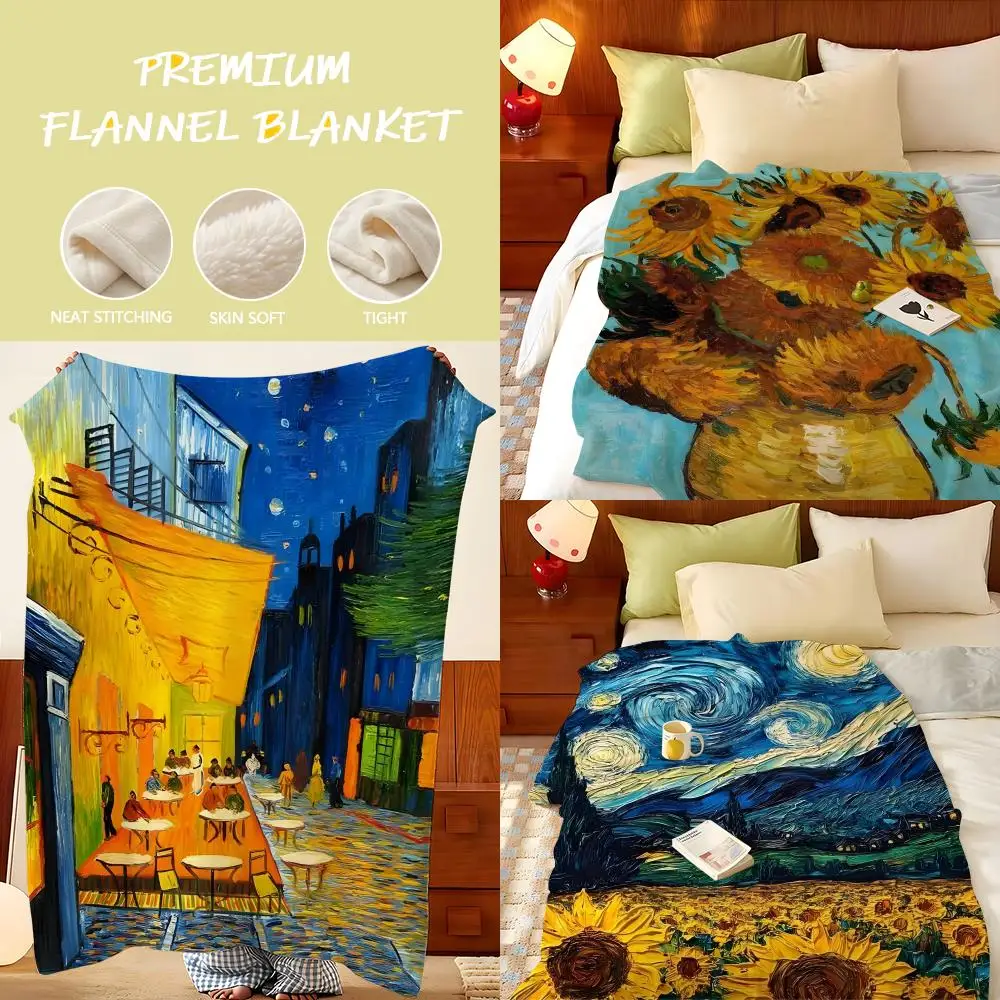 Artist V-Vincent v-van G-Gogh Throw Flannel Throw Blanket, Lightweight Cozy, Durable Washable cute Cool