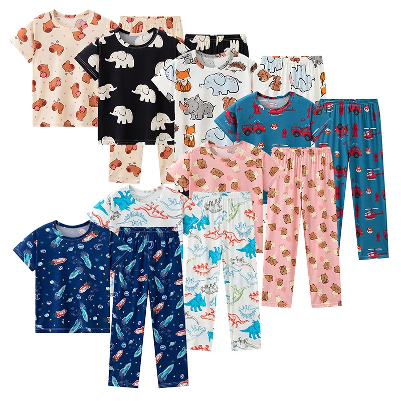 2-Piece Children's Set Summer Printed Short Sleeved Pants Breathable Moisture Wicking Comfortable And Fashionable Pajamas Set